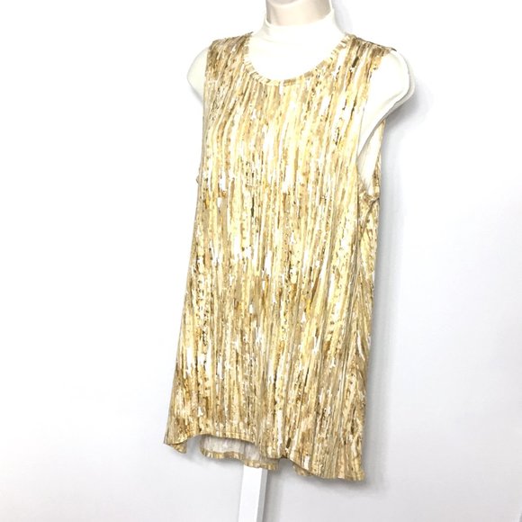 Lori Goldstein LOGO Layers Abstract  Printed Knit Tank Top M Blouse Shirt Yellow - Picture 9 of 9